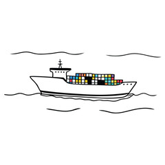 Container ship navigating through calm waters, showcasing colorful cargo against a serene backdrop