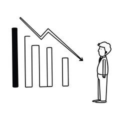 A person observing a declining graph, symbolizing economic downturn or loss in a minimalist style