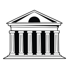 Classic architectural building with columns and a triangular roof set against a clear background
