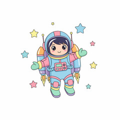 Adorable Pastel-Colored Girl Astronaut in Space Suit.
