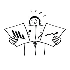 Businessman Analyzing Financial Reports with Graphs Showing Trends and Fluctuations in Office