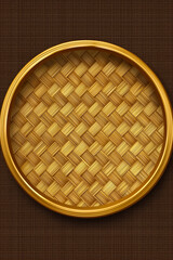 A beautifully crafted bamboo dish showcasing intricate weaving patterns, perfect for serving food or as a decorative piece.