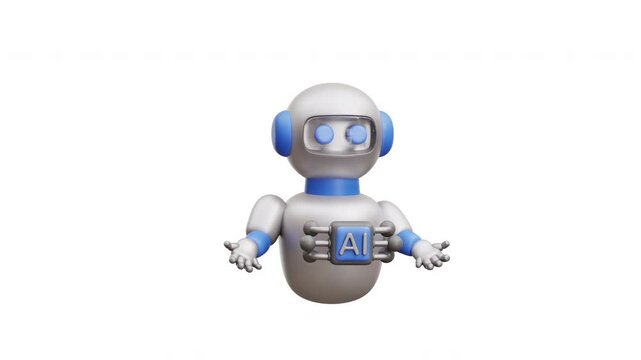 Metallic cartoon robot with ai logo suitable for tech presentations and websites. Ideal for airelated designs