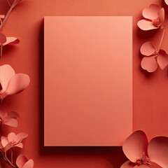 A scattering of delicate flowers in a red-orange palette close-up. A template for a romantic postcard with advertising space. A creative print, illustration, sketch for invitations.