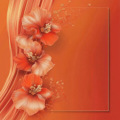 A scattering of delicate flowers in a red-orange palette close-up. A template for a romantic postcard with advertising space. A creative print, illustration, sketch for invitations.