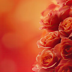 A scattering of delicate flowers in a red-orange palette close-up. A template for a romantic postcard with advertising space. A creative print, illustration, sketch for invitations.