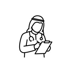 Healthcare worker using tablet with transparent background