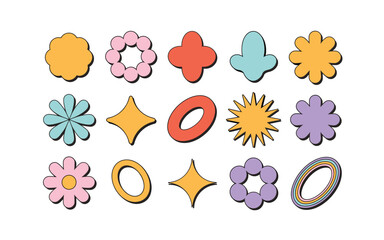Retro 70s Inspired Shapes: Colorful and Groovy Vector Graphics Set for Nostalgic Designs and Trendy Aesthetic Projects, Perfect for Backgrounds and Illustrations