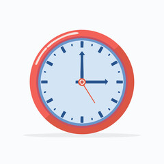 Simple Red Clock, Flat Design, Time Concept