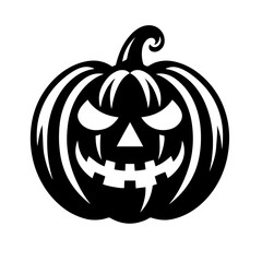 Black & white vector silhouette of a halloween pumpkin on white background
