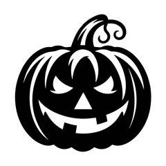 Black & white vector silhouette of a halloween pumpkin on white background