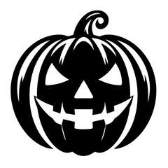 Black & white vector silhouette of a halloween pumpkin on white background