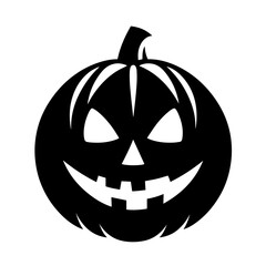 Black & white vector silhouette of a halloween pumpkin on white background