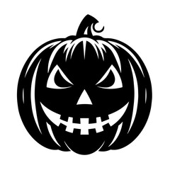 Black & white vector silhouette of a halloween pumpkin on white background