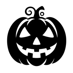 Black & white vector silhouette of a halloween pumpkin on white background
