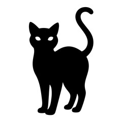 Black & white vector silhouette of a halloween cat  on white background
