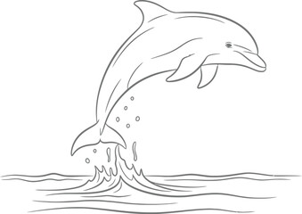 Fototapeta premium Outline drawing of a dolphin jumping out of the water