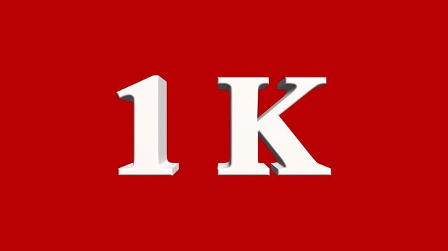 abstract 1K text animation. 1k Followers Celebration 3d text animation on transparent background. 