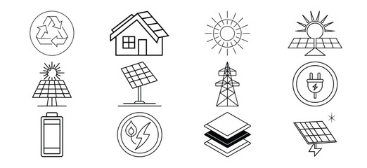 Solar Energy and Renewable Energy Line Icons Set