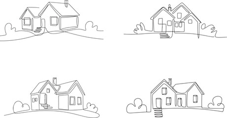 Minimalist Continuous Line Drawing of Houses