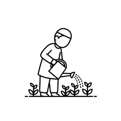 Child watering plants with transparent background