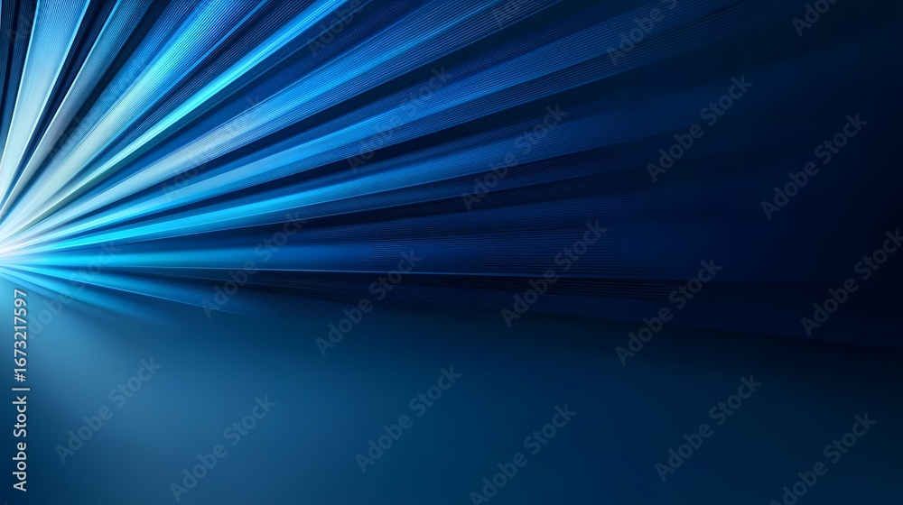 Wall mural the abstract image depicts a composition of radiating blue lines emerging from a bright light source