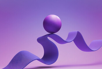 Abstract 3D Purple Sphere on Wavy Ribbon Background