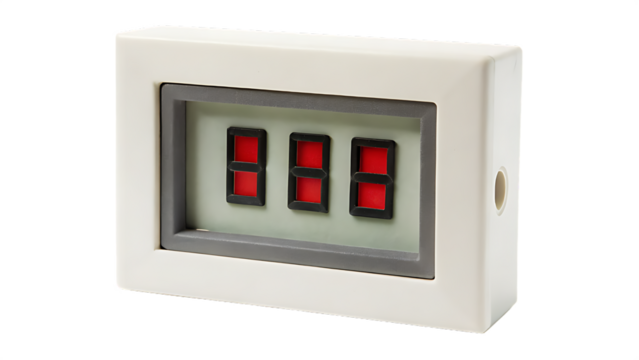 Digital Counter Display with Red LEDs on transparent background