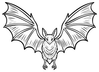 Obraz premium A stylized black and white illustration of a bat with its wings spread wide, ready for flight