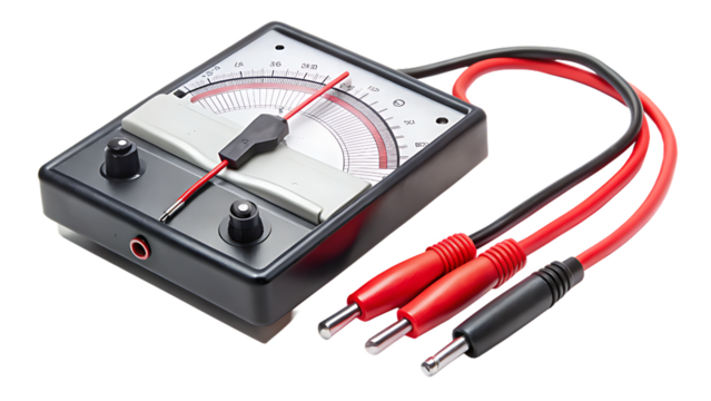 Analog Multimeter with Probes on Transparent Background