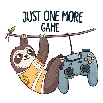 A cute cartoon animal character holding a fun video game controller with a joystick in a colorful comic vector illustration design