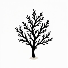 Obraz premium Minimalist black coral illustration, simple marine life graphic for web design. Underwater plant silhouette on white background. Ocean reef biology element, aquatic symbol for nature themes.