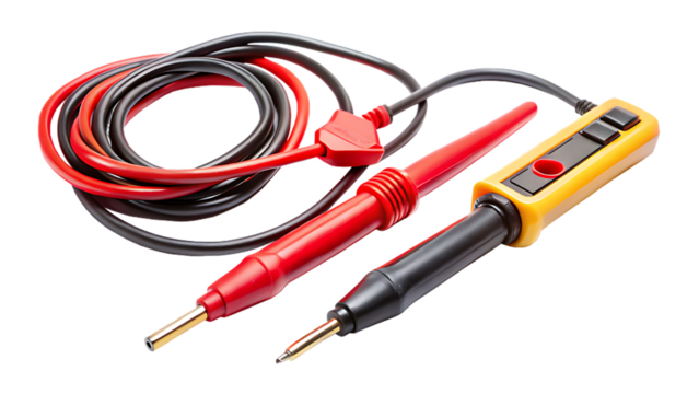 Red and Black Electrical Test Probes on Transparent Background