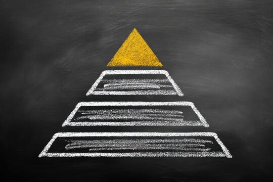 Chalk pyramid graphic on dark board, yellow apex