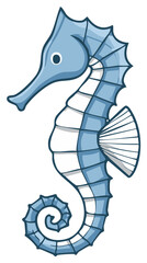 Fototapeta premium Cute blue cartoon seahorse marine animal character isolated vector illustration
