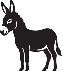 Black Silhouette Donkey Vector Illustration Isolated on White Background