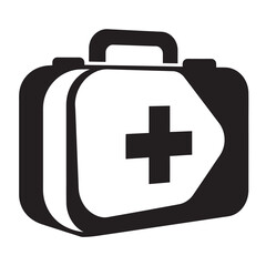 black and white silhouette of a vector first aid kit on a white background