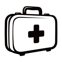black and white silhouette of a vector first aid kit on a white background