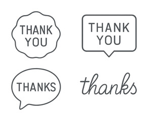 Fototapeta premium Four thank you designs: speech bubbles and calligraphy in black and white