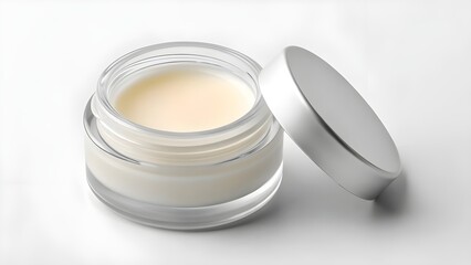 Realistic Lip Balm Jar Mockup with Blank Glass Packaging and Creamy Texture in Soft Lighting – Elegant Cosmetic Design for Beauty Branding, Skincare Promotion and Product Showcase