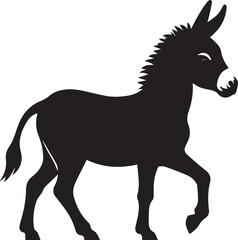 Black Silhouette Donkey Vector Illustration Isolated on White Background