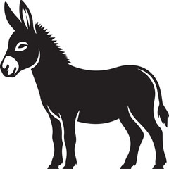 Black Silhouette Donkey Vector Illustration Isolated on White Background