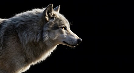 Obraz premium Majestic Wolf Profile, Dramatic Lighting, Black Background