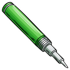 Bright Green Marker Pen with Detailed Cap and Nib for Drawing or Writing