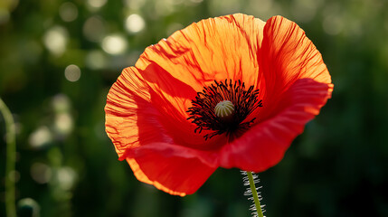 Fototapeta premium Close up of a bright red poppy flower in full bloom garden photography