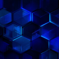 Obraz premium Dynamic 3D blue hexagon pattern with glowing lines creating modern, futuristic abstract technology design for data visualization.