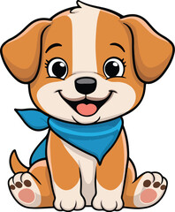Obraz premium Cute Cartoon Puppy Dog with Blue Scarf Vector Illustration