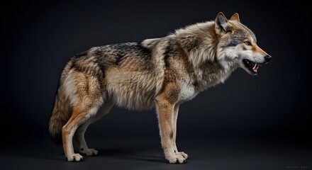Obraz premium Powerful Wolf Portrait Against Dark Background