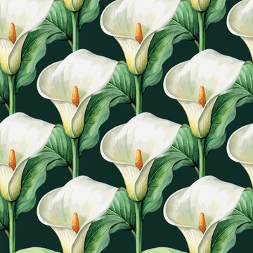 White Calla Lily Classic Botanical Vector Seamless Pattern 