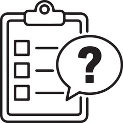 Clipboard with checklist and question mark speech bubble icon